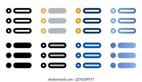 Mostrar iconos con un estilo diferente. Iconos de lista. Conjunto de iconos de estilo diferente. Ilustración del vector