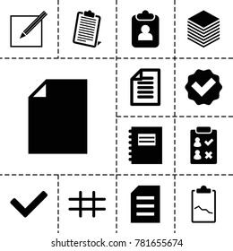 List icons. set of 13 editable filled list icons such as tick, notepad, check list, clipboard, paper, paper and pen, grid