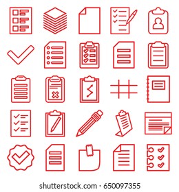 List icons set. set of 25 list outline icons such as clipboard, check list, pen, checklist, glued note, paper, grid, plan, tick, notepad