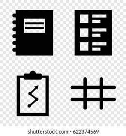 List icons set. set of 4 list filled icons such as checklist, grid, notepad