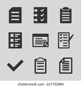 List icons set. set of 9 list filled icons such as check list, clipboard, checklist, paper, plan