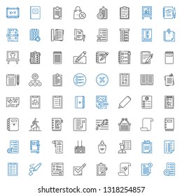 list icons set. Collection of list with planning, exam, paper, clipboard, tick, wishlist, highlighter, task, tasks, user list, board, shopping list. Editable and scalable icons.
