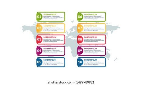 list infographic design with world map background. business infographic concept for presentations, banner, workflow layout, process diagram, flow chart and how it work