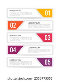 List of infographics 5 options. Process, Workflow, Report, Business presentation. Vector illustration.