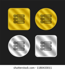 List items hand drawn symbol outlines gold and silver metallic coin logo icon design
