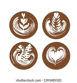 List of latte art shapes isolated on white background