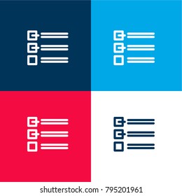 List layout with check boxes four color material and minimal icon logo set in red and blue