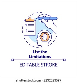 List limitations concept icon. Overcoming self-imposed barrier tip abstract idea thin line illustration. Isolated outline drawing. Editable stroke. Arial, Myriad Pro-Bold fonts used