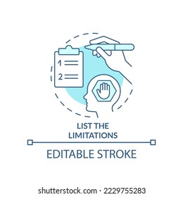 List limitations turquoise concept icon. Overcoming hidden block tip abstract idea thin line illustration. Isolated outline drawing. Editable stroke. Arial, Myriad Pro-Bold fonts used