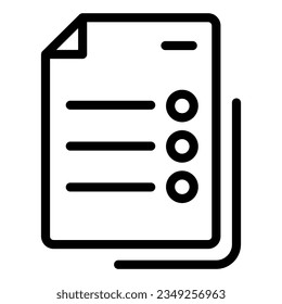 Icono de línea de lista. Ilustración vectorial de documento de cuestionario aislada en blanco. Lista de comprobación con el estilo de contorno de puntos diseñado para y aplicación