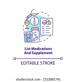 List medications and supplement concept icon. Before appointment with therapist abstract idea thin line illustration. Isolated outline drawing. Editable stroke. Arial, Myriad Pro-Bold fonts used