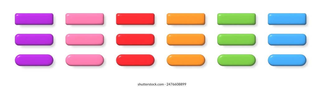 List menu button set. Colorful realistic 3d design element collection. 