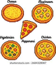  List menu Pizza with pixel art style, eps 10 illustration