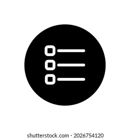 Icono de glifo vectorial del menú de lista. Circular rellenada