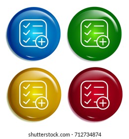 List multi color gradient glossy badge icon set. Realistic shiny badge icon or logo mockup