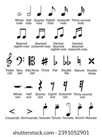 List of musical symbols. Vector illustration