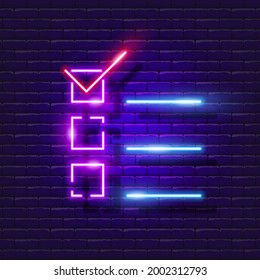 List neon sign. Choice glowing icon. Vector illustration for design. Planning concept.