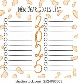 List of New Year Goals 2025. Concept of personal scheduling template. Hand Drawn typography  lettering design. Perfect for cover,poster,diary,planner.