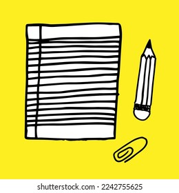 List notebook and pencil doodle Note paper vector