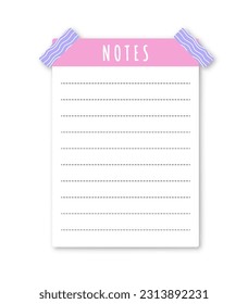 List to notes concept. Place for notes, organizing efficient workflow. Setting goals and deadlines, time management. Textbook paper sheet. Flat vector illustration isolated on white background