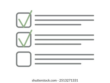 List of options with check boxes and green affirmative tick