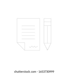 list, paper, pen line illustration icon on white background