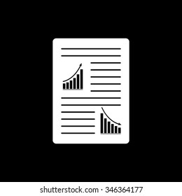 list of paper with text and graphs vector icon isolated on black