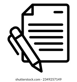 List and pen line icon. Papers with pen vector illustration isolated on white. Note outline style designed for and app.