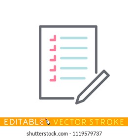List and pencil icon. Editable stroke sketch icon. Stock vector illustration.