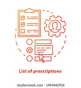 List of prescriptions concept icon. Memo, notes idea thin line illustration. Online medicine organizer tool. Keep track of everyday medication use. Vector isolated outline drawing
