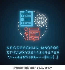List of prescriptions neon light concept icon. Online medicine organizer tool idea. Glowing sign with alphabet, numbers and symbols. Everyday medication use. Vector isolated illustration