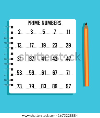 list of prime numbers below 100 written on paper note pad.