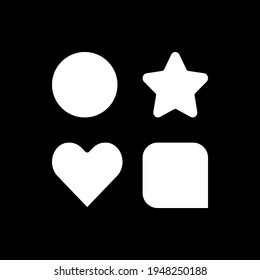 List of programs dark mode glyph icon. Different apps for user. Shapes collection. Phone screen menu element. Smartphone UI button. White silhouette symbol on black space. Vector isolated illustration