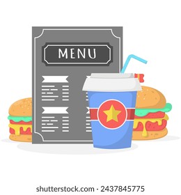 list of restaurant menus, list of various kinds of burgers and soda drinks