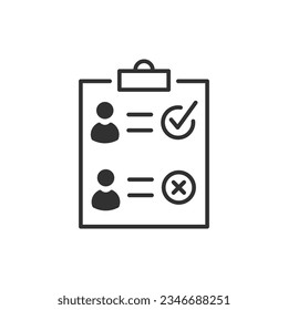 List of resumes and approved candidate. Monochrome black and white icon
