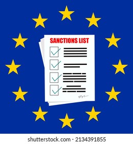 Liste der Sanktionen vor dem Hintergrund der Europäischen Union. Verbot, Sperrliste-Symbol. Embargo-Schild. Vektorgrafik