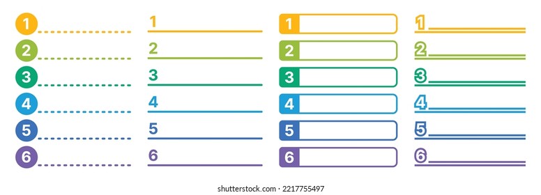 Ilustración vectorial de plantilla de programación de lista. Plantilla de lista coloreada numerada aislada en segundo plano.