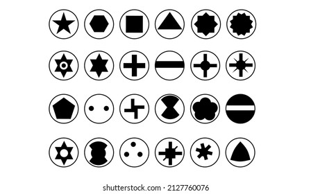 List of screw drives icon set.Screwdriver Bit Sets.