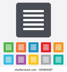 List sign icon. Content view option symbol. Rounded squares 11 buttons. Vector