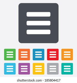 List sign icon. Content view option symbol. Rounded squares 11 buttons. Vector