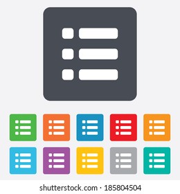 List sign icon. Content view option symbol. Rounded squares 11 buttons. Vector