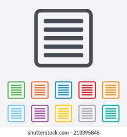 List sign icon. Content view option symbol. Round squares buttons with frame. Vector
