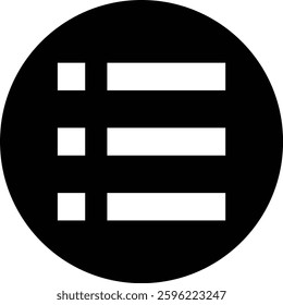 List sign icon, Content view option symbol. List symbol design in trendy flat style. Content view option button. Round colourful button, black circle, on white background. Vector illustration
