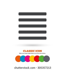 List sign icon. Content view option symbol. Classic flat icon. Colored circles. Vector