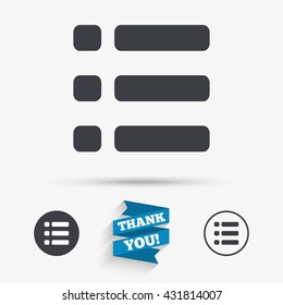 List sign icon. Content view option symbol. Flat icons.Thank you ribbon. Vector