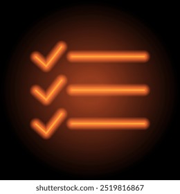 List simple icon vector. Flat design. Orange neon on black background.ai