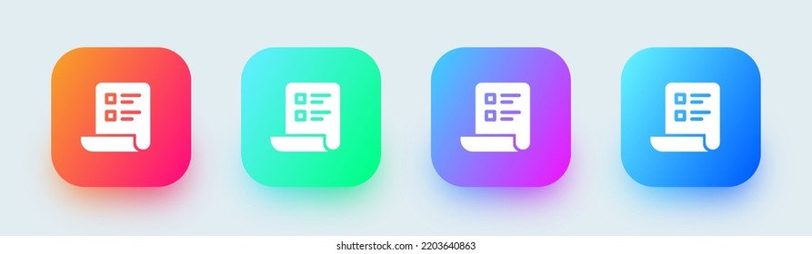 List solid icon in square gradient colors. Checklist signs vector illustration.