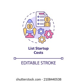 List startup costs concept icon. Expenses and assets. Startup budgeting abstract idea thin line illustration. Isolated outline drawing. Editable stroke. Roboto-Medium, Myriad Pro-Bold fonts used
