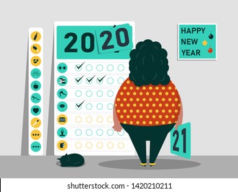 List of tasks and plans for 2020-2021. Calendar of habits and motivation. Happy New Year. Vector illustration.