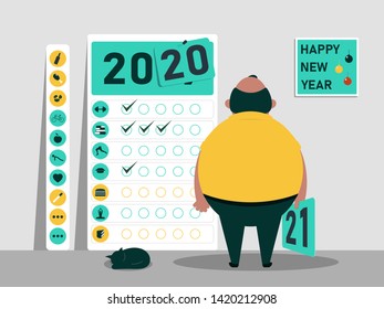 List of tasks and plans for 2020-2021. A calendar of habits and motivation for development. Happy New Year. Vector illustration.
